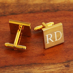 Engraved Gold Cufflinks Personalized Groomsmen Cufflinks Square Monogramed Cufflinks image 8