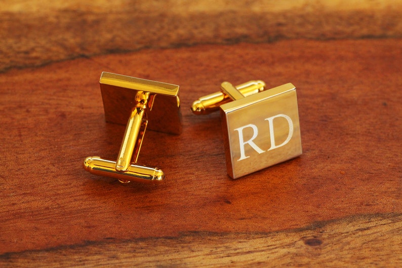 Engraved Gold Cufflinks Personalized Groomsmen Cufflinks Square Monogramed Cufflinks image 8