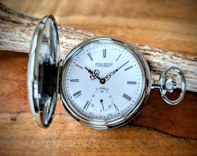 Jean Pierre® of Switzerland Silver Mechanical Engraved Pocket Watch with Small Seconds Display