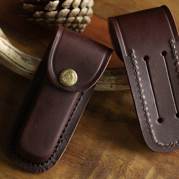 Medium Brown Leather Sheath for 4 Inch Knives From our Store, Pocket Knife Leather Pouch with Leather Belt Holster Cowboy Gift