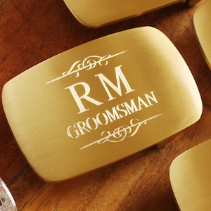 Engraved Satin Brass Belt Buckle, Personalized Belt Buckle, Groomsman Belt Buckle, Cowboy Belt Buckle, Solid Steel Belt Buckle For Him
