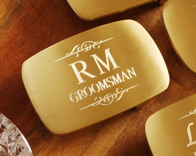 Engraved Satin Brass Belt Buckle, Personalized Belt Buckle, Groomsman Belt Buckle, Cowboy Belt Buckle, Solid Steel Belt Buckle For Him