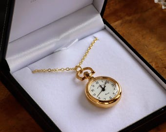 Mount Royal Round Gold Pocket Watch Necklace: Engraved Minimalist Gift