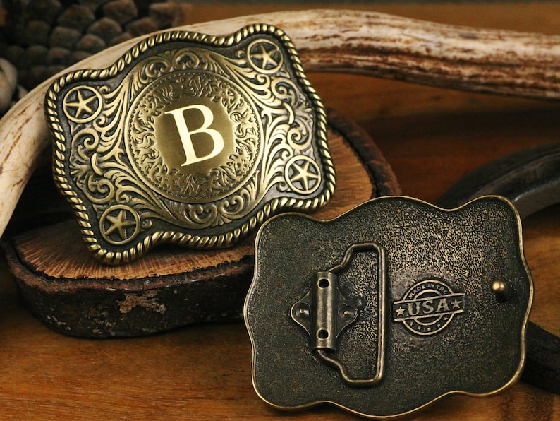 Personalized Engraved Belt Buckle: USA Made Brass Finish Cowboy Buckle ...