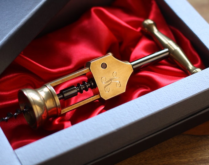 King Corkscrew Solid Brass Wine Opener - Wedding Gifts for Couples - Groomsman Gifts - Engraved Brass Corkscrew