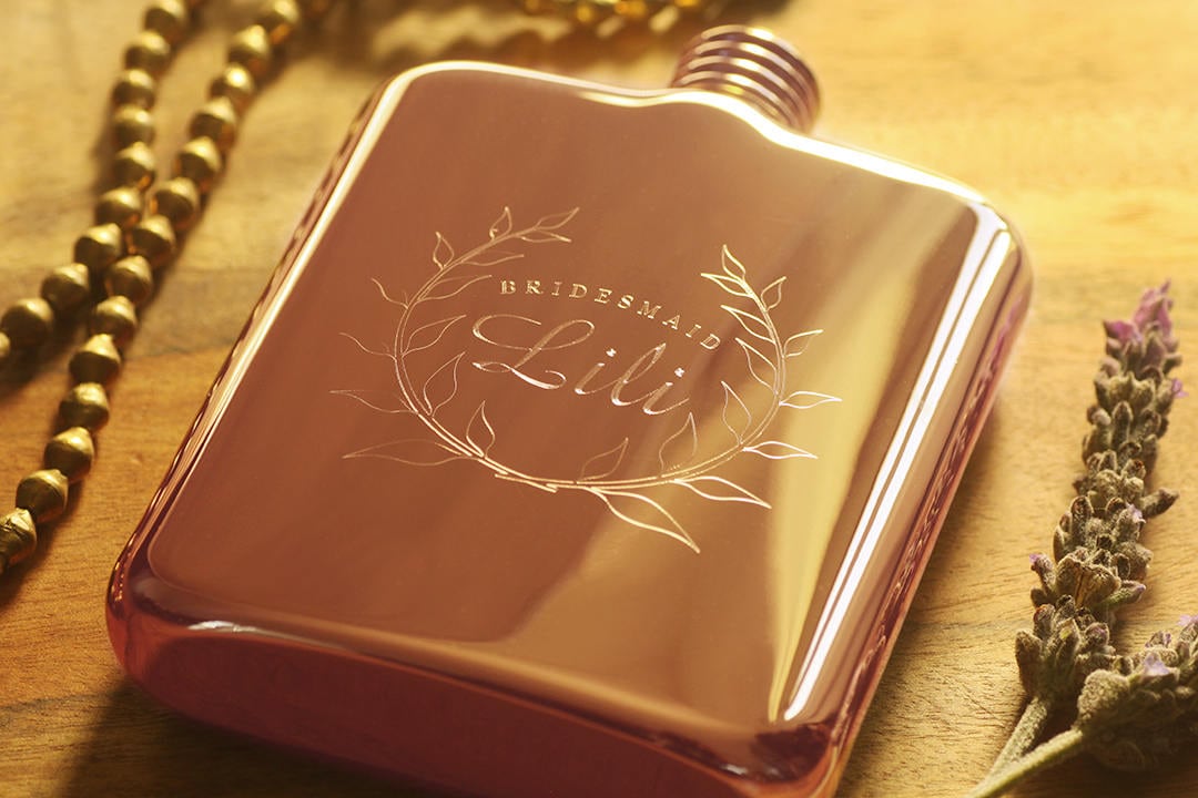 Gift For Her Engraved ROSE Gold Flask Personalized Bridesmaid Flask