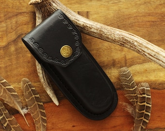 Black Leather Knife Sheath: 5" Personalized Belt Holster