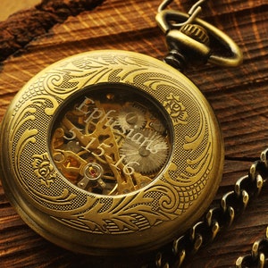 Custom Pocket Watch Bronze - Personalized Groomsmen Gifts - Engraved Wedding Date -Anniversary Gift For Men - Gold Pocket Watch Engraved