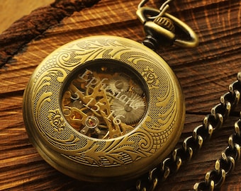 Custom Pocket Watch Bronze - Personalized Groomsmen Gifts - Engraved Wedding Date -Anniversary Gift For Men - Gold Pocket Watch Engraved