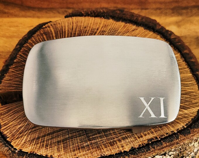 Engraved Solid Steel Belt Buckle Personalized Satin Silver Buckle Groomsman Gift for Him