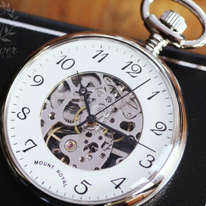 Mount Royal Open Face Skeleton Pocket Watch, Personalized Pocket Watch