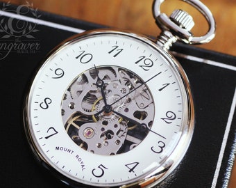 Mount Royal Open Face Skeleton Pocket Watch, Personalized Pocket Watch