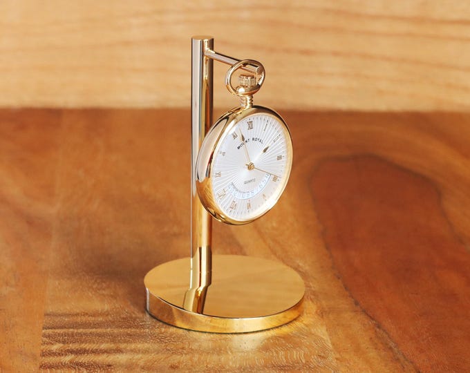 Gold Pocket Watch Display Stand | Brass Desk Holder for Engraved Groomsmen Watches