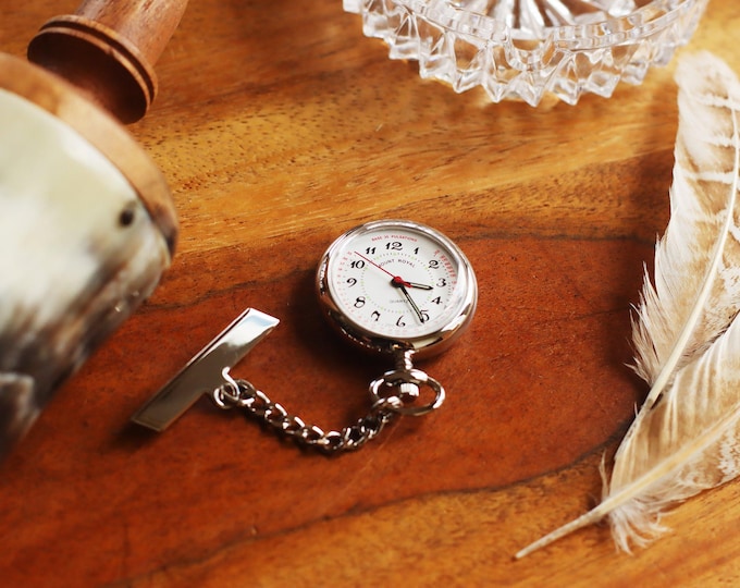 Silver Watch with Pin: Nurse Engraved Pendant