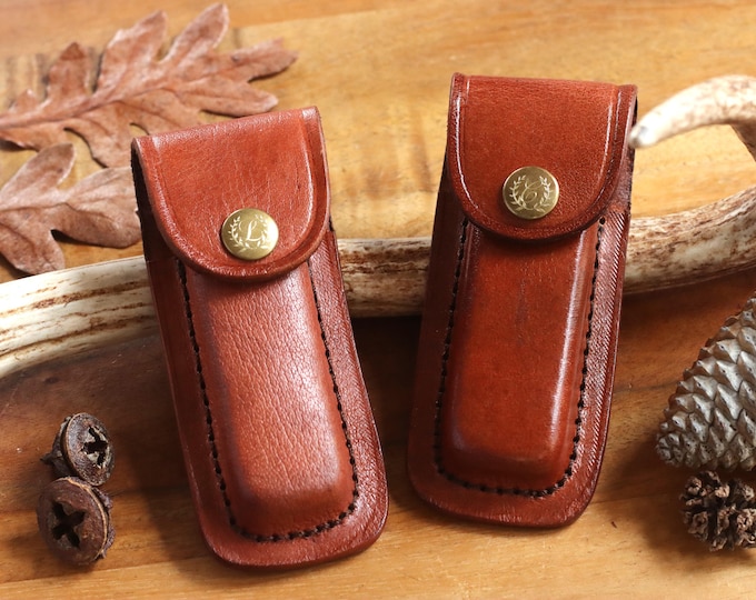 Medium Brown Leather Sheath for 4 Inch Knives From our Store, Pocket Knife Leather Pouch with Leather Belt Holster Cowboy Gift