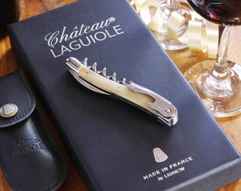 Chateau Laguiole Corkscrew - Brown Horn Handle Wine Opener - Personalized Groomsman Gift -  Engraved Bottle Openers -  Corkscrew Opener