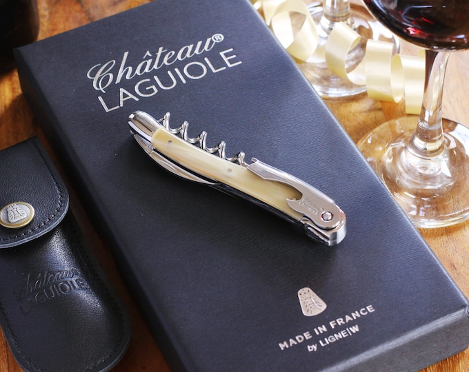 Chateau Laguiole Corkscrew, Brown Horn Handle, Personalized Anniversary Gift,  Engraved Corkscrew Wine Opener