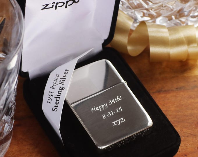 1941 Replica High Polish Sterling Silver Engraved Zippo