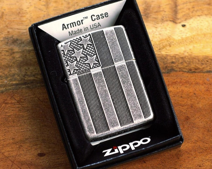 USA Flag Zippo©, Armored Case Zippo© Lighter, USA Lighter, Zippo©, Lighters with Custom Monogram Engraving