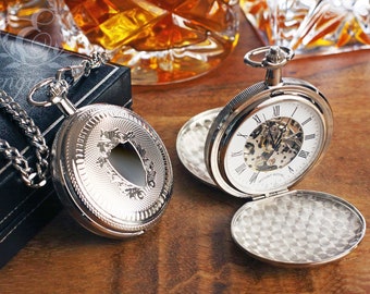 Mount Royal Double Hunter Skeleton Pocket Watch, Personalized Pocket Watch with Custom Family Crest