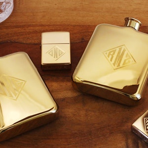 Yellow Gold Personalized Flask Engraved Yellow Gold Flask Personalized Groomsman or Bridesmaid Flask Best Man Engraved Flask image 10