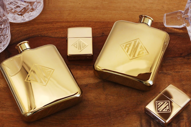 Yellow Gold Personalized Flask Engraved Yellow Gold Flask Personalized Groomsman or Bridesmaid Flask Best Man Engraved Flask image 10