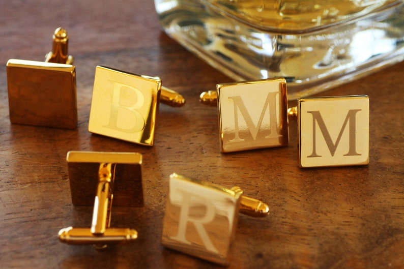 Engraved Gold Cufflinks Personalized Groomsmen Cufflinks Square Monogramed Cufflinks image 5