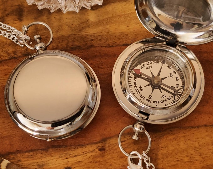 Silver Personalized Compass, Engraved Compass