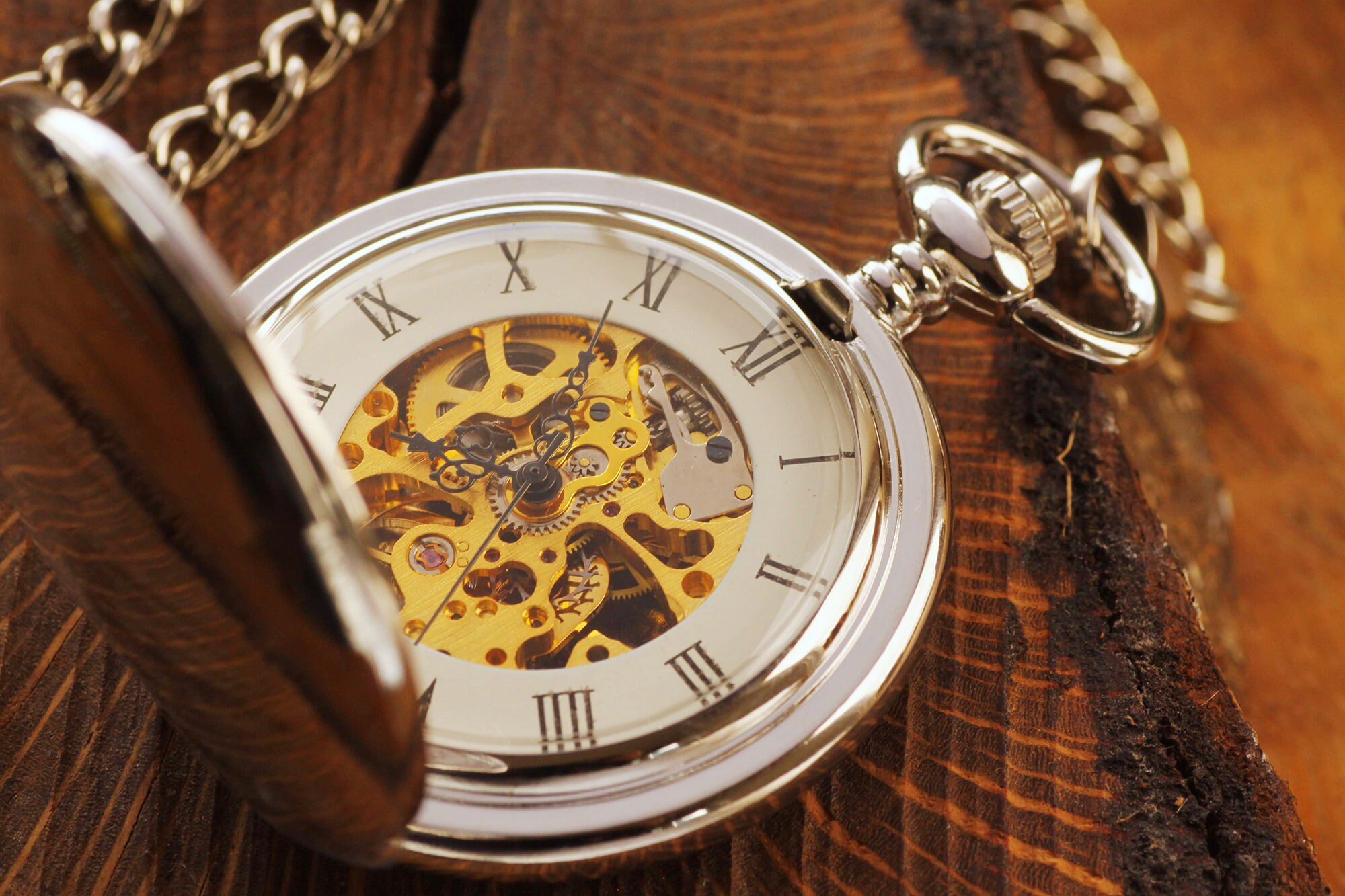 Silver Mechanical Pocket Watch Anniversary Gifts for Him