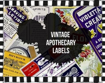 Digital Ephemera Collage Clipart: 5 Full Sheets of Vintage Apothecary Labels
