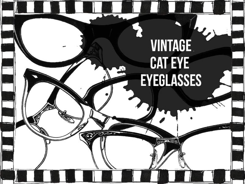 Vintage Cat Eye Eyeglasses Clipart: Digital Ephemera Collage (8.5x11