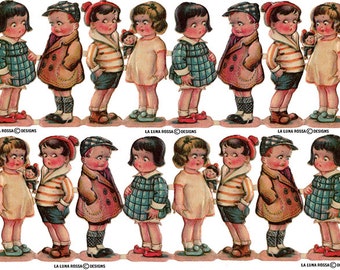 Digital Ephemera Collage Clipart: Vintage Color Paperdoll Children
