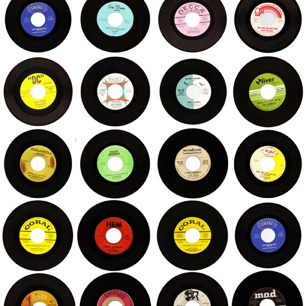 Vintage Vinyl Records - Digital Printable Collage Sheet - 45's - 1950's - Instant Download