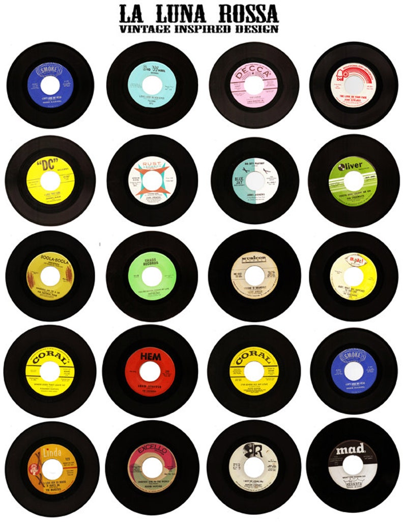 Vintage Vinyl Records Digital Printable Collage Sheet 45's 1950's