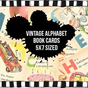 Digital Ephemera Collage Clipart: Vintage Illustrated Children&#39;s ABC Alphabet Book Cards - 5x7 Sized