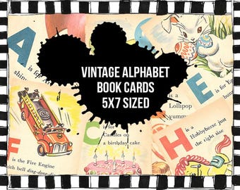 Digital Ephemera Collage Clipart: Vintage Illustrated Children's ABC Alphabet Book Cards - 5x7 Sized