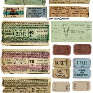 Vintage Tickets Full Color Clip Art Digital Collage Sheet Printable image 2