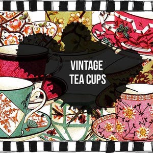 Digital Ephemera Collage Clipart: Vintage Teacups