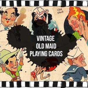 Digitale Ephemera Collage Clipart: Altes Maid Kartenspiel