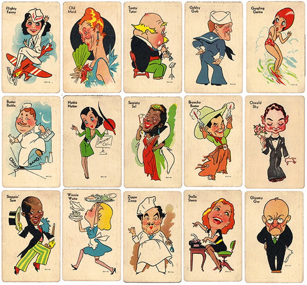 Vintage Old Maid Card Game Ephemera clip Art Digital Collage Sheet