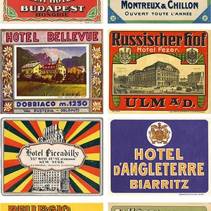 Vintage Hotel Labels Tags Cards - Ephemera - Clip Art - Digital Collage Sheet - Printable - Instant Download
