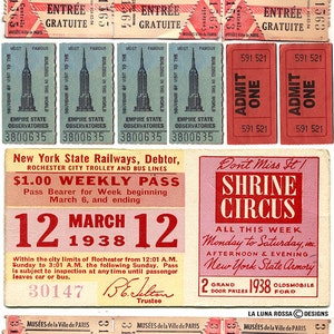 Vintage Tickets Full Color Clip Art Digital Collage Sheet Printable image 1