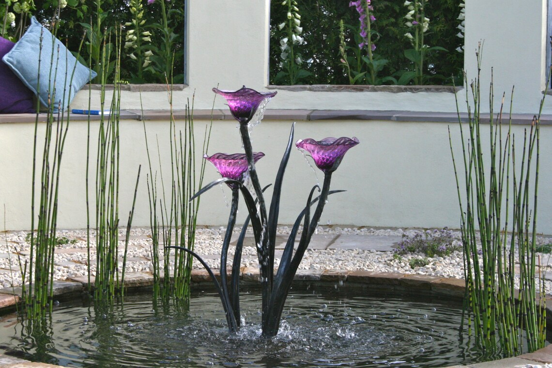 Malvern Flowers Water Feature Small 3 Glass Flower Galvanised Etsy