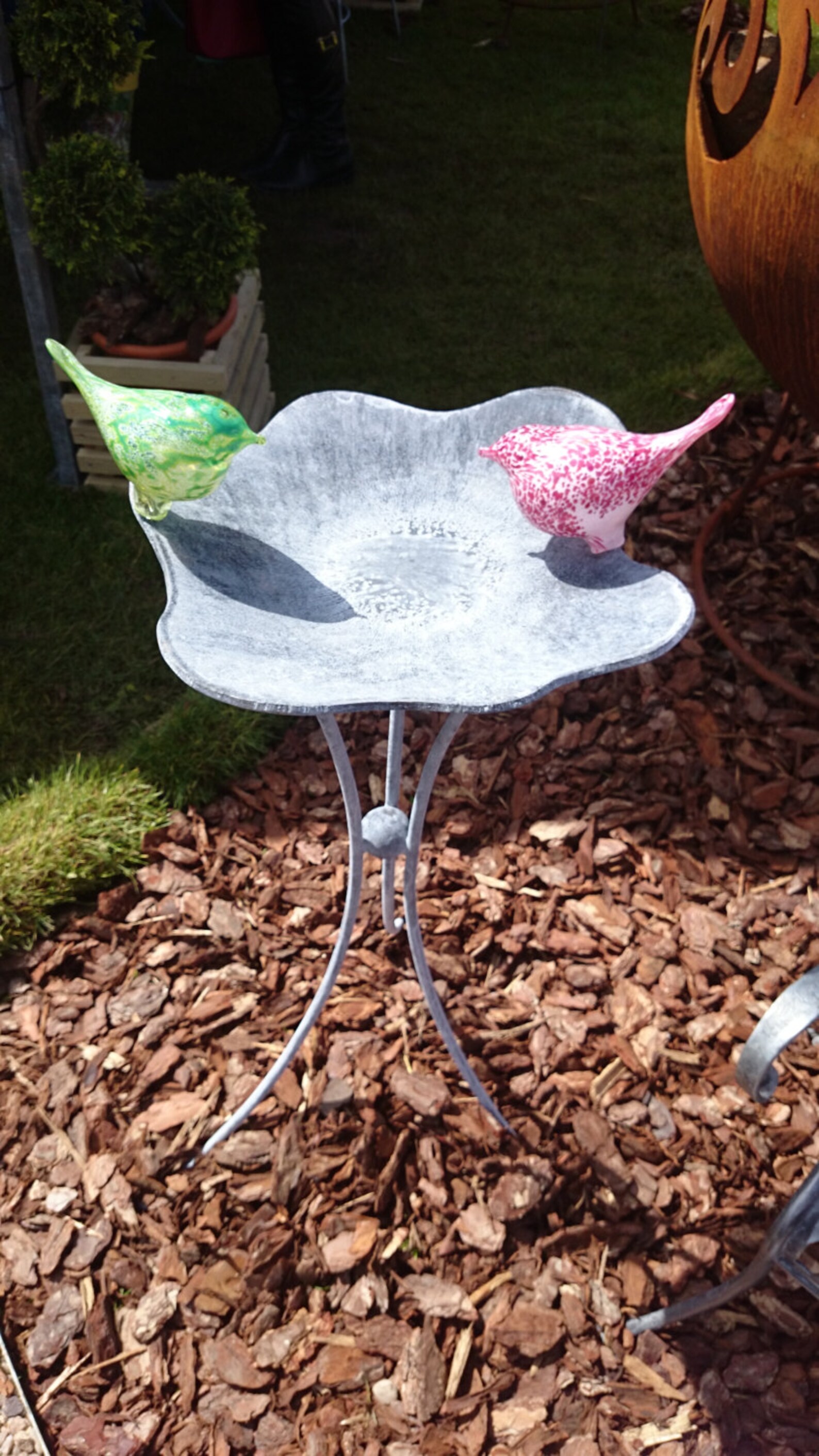 Decorative Bird Bath With Hand Blown Glass Birds Etsy