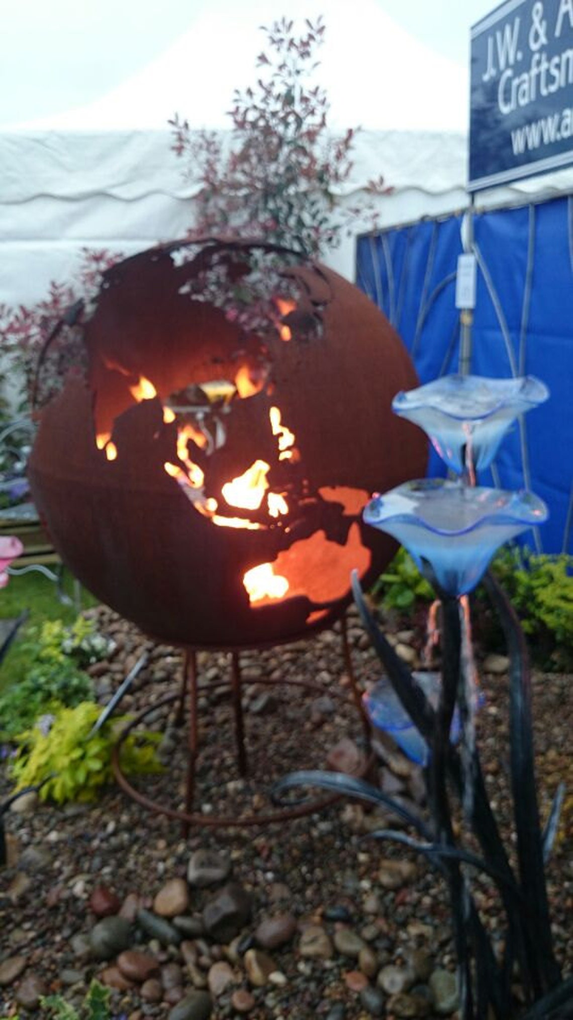 Malvern Flowers Water Feature Small 3 Glass Flower Galvanised Etsy