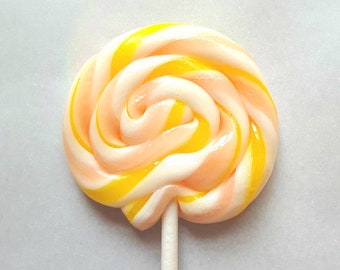 10 piruletas de caramelo con espiral hechas a mano, personalizadas, de cualquier sabor, 2.5", MadScienceSweets, regalos de fiesta, amarillo, rosa y blanco