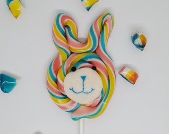 6 piruletas con forma de conejito, piruletas artesanales, personalizables, cualquier sabor, 10 cm, Pascua/Cumpleaños/Baby Shower, MadScienceSweets