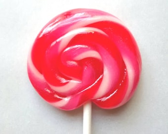 10 piruletas de caramelo con espiral hechas a mano, personalizadas, de cualquier sabor, 2.5", MadScienceSweets, regalos de fiesta, rojo, rosa y blanco