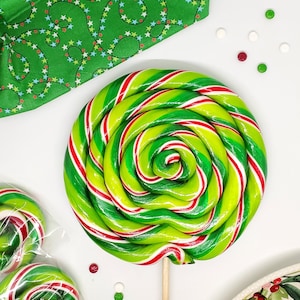 Jumbo Christmas Swirl Lollipops, Handmade Twirly Lollies, Customizable, Any Flavor, 6&quot;, Christmas/Wedding/Birthday, MadScienceSweets