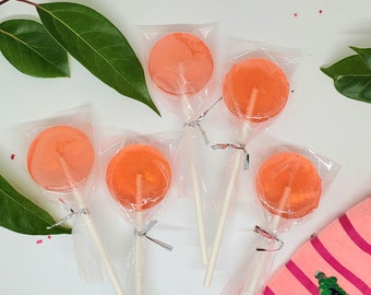 12 piruletas con espirales de color rosa melocotón, hechas a mano y personalizables en cualquier sabor, 3,5 cm. Ideales para regalos de Navidad, bodas y cumpleaños, MadScienceSweets.